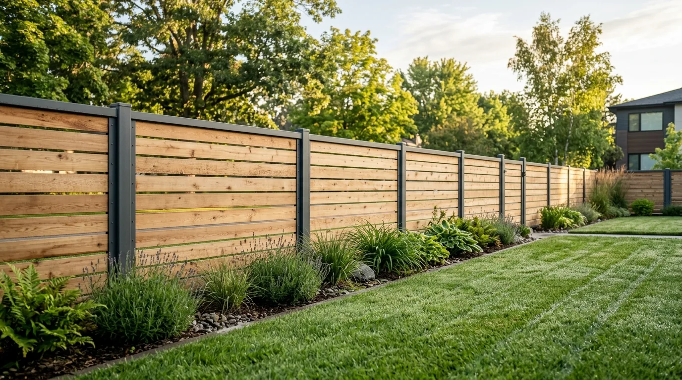 Horizontal Wood and Metal Fence